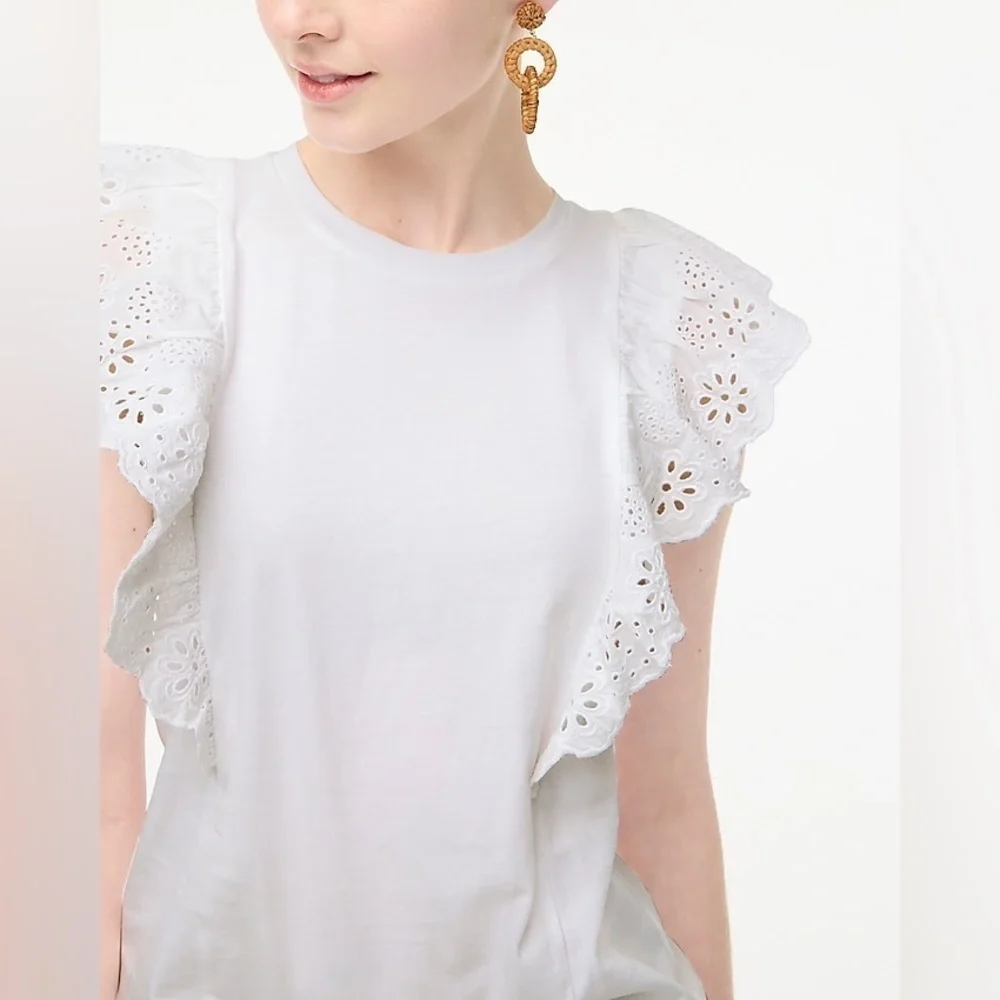 J Crew Ruffle-sleeve eyelet top Item BQ127